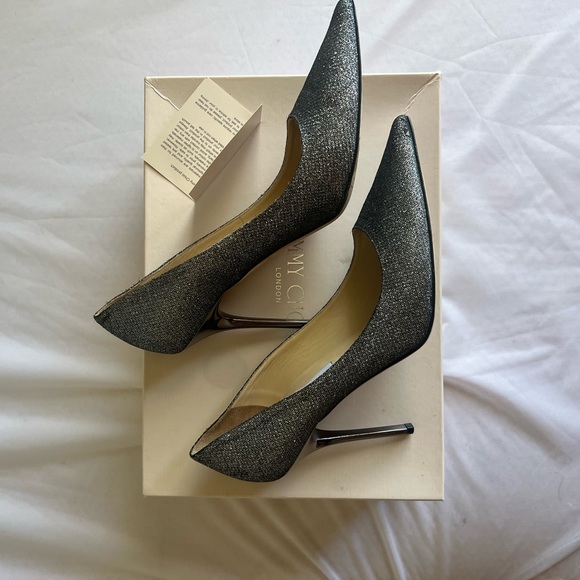 Authentic Lame Glitter- Anthracite Jimmy Choo Heels Size 37.5 - Picture 6 of 16